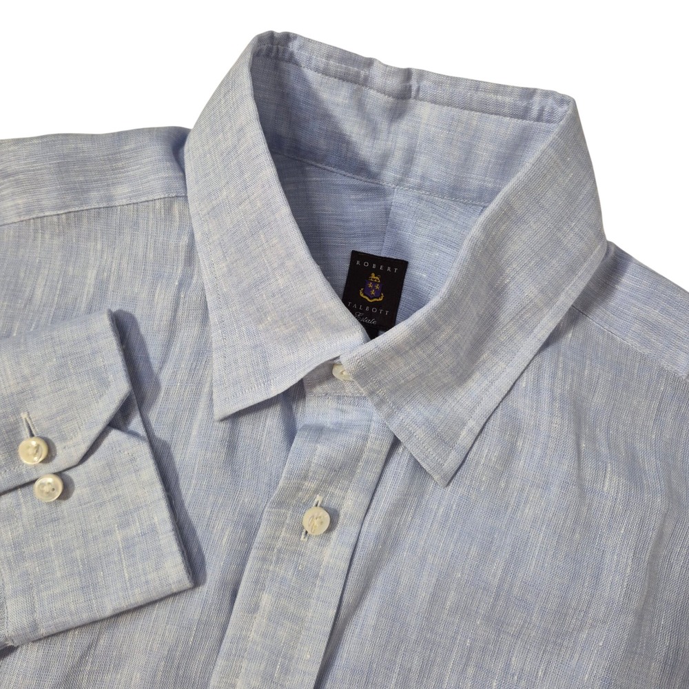 Robert Talbott Estate Shirt Mens M Light Blue 100% Linen Handcrafted Luxury